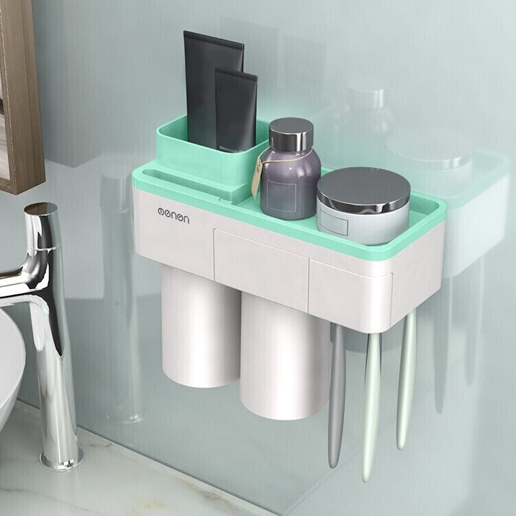 ELECTROPRIME Free Punching Toothbrush Holder Set Bathroom Shelf, Style:2 Cups(Green)