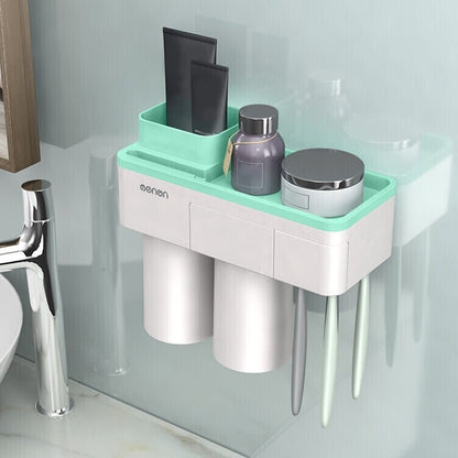 ELECTROPRIME Free Punching Toothbrush Holder Set Bathroom Shelf, Style:2 Cups(Green)