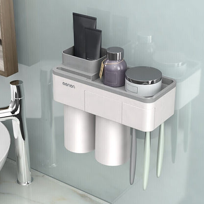 ELECTROPRIME Free Punching Toothbrush Holder Set Bathroom Shelf, Style:2 Cups(Gray)