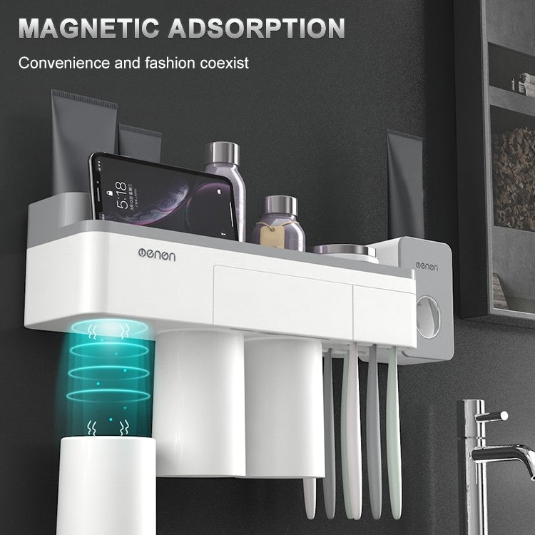 ELECTROPRIME Free Punching Toothbrush Holder Set Bathroom Shelf, Style:3 Cups(Gray)