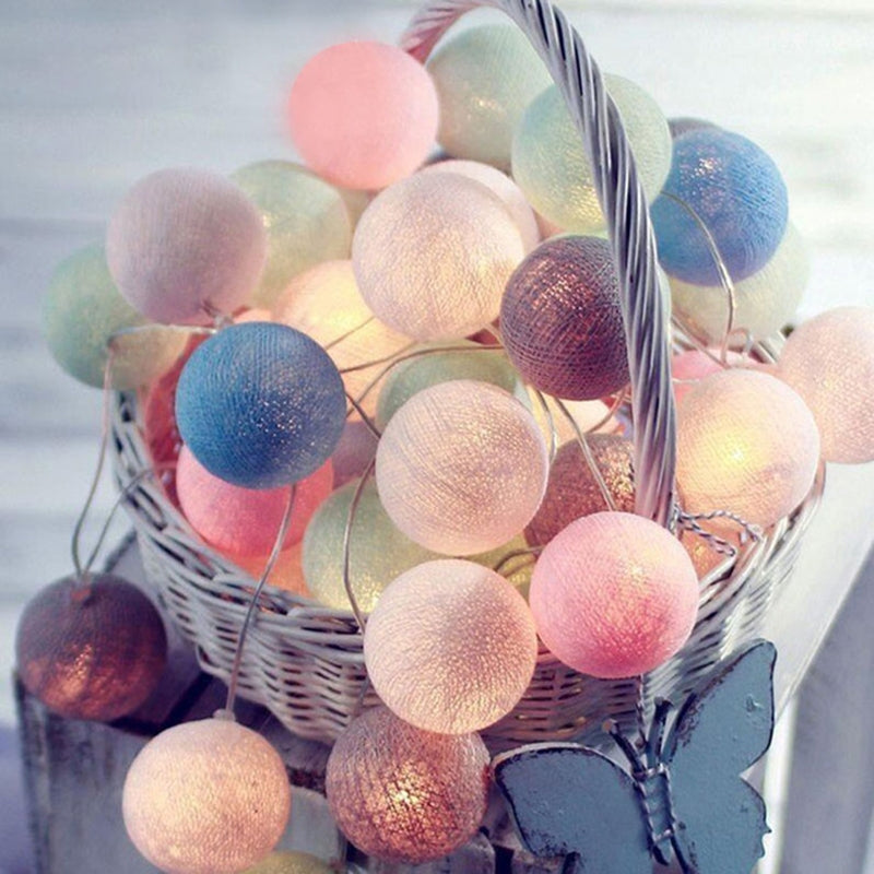 ELECTROPRIME 3M 20 Leds Cotton Ball Light String Holiday Wedding Christmas Party Bedroom Fairy Lights Outdoor LED Light Garland Decoration, Power Suupply: EU Plug(Macaron)