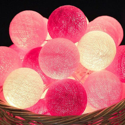 ELECTROPRIME 3M 20 Leds Cotton Ball Light String Holiday Wedding Christmas Party Bedroom Fairy Lights Outdoor LED Light Garland Decoration, Power Suupply: EU Plug(Pink)