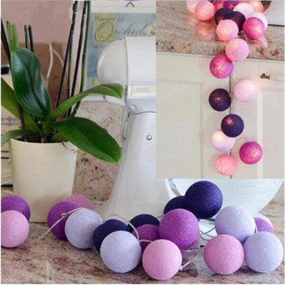 ELECTROPRIME 3M 20 Leds Cotton Ball Light String Holiday Wedding Christmas Party Bedroom Fairy Lights Outdoor LED Light Garland Decoration, Power Suupply: EU Plug(Purple)