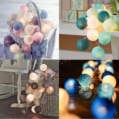 ELECTROPRIME 3M 20 Leds Cotton Ball Light String Holiday Wedding Christmas Party Bedroom Fairy Lights Outdoor LED Light Garland Decoration, Power Suupply: EU Plug(Tiffany)