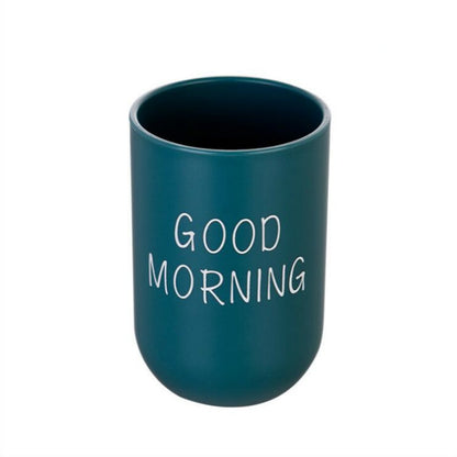 ELECTROPRIME Simple Cute Brushing Cup Couple Plastic Mouthwash Cup, Pattern:Word(Dark Green)