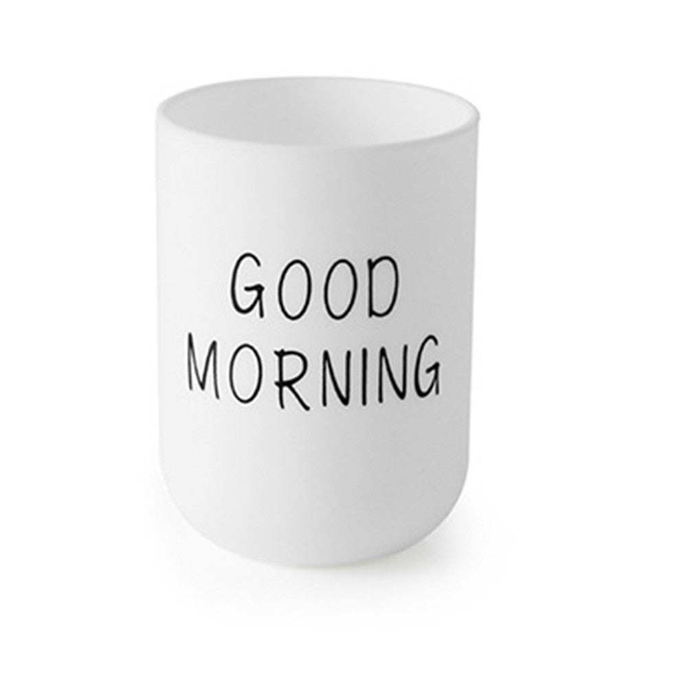 ELECTROPRIME Simple Cute Brushing Cup Couple Plastic Mouthwash Cup, Pattern:Word(White)