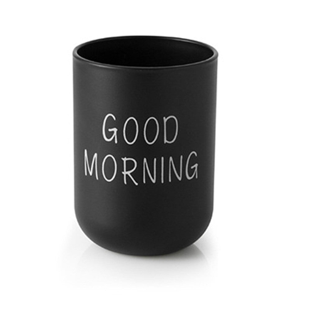 ELECTROPRIME Simple Cute Brushing Cup Couple Plastic Mouthwash Cup, Pattern:Word(Black)