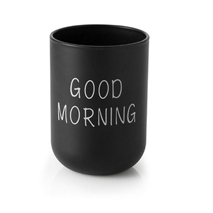 ELECTROPRIME Simple Cute Brushing Cup Couple Plastic Mouthwash Cup, Pattern:Word(Black)