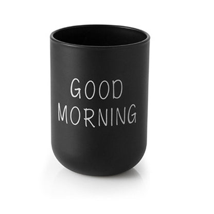 ELECTROPRIME Simple Cute Brushing Cup Couple Plastic Mouthwash Cup, Pattern:Word(Black)