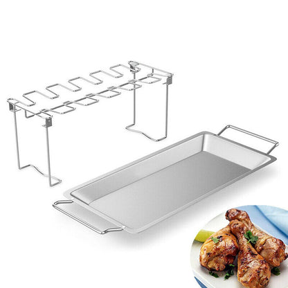ELECTROPRIME Stainless Steel Chicken Wing Leg Barbecue Rack with Drip Pan(Silver)