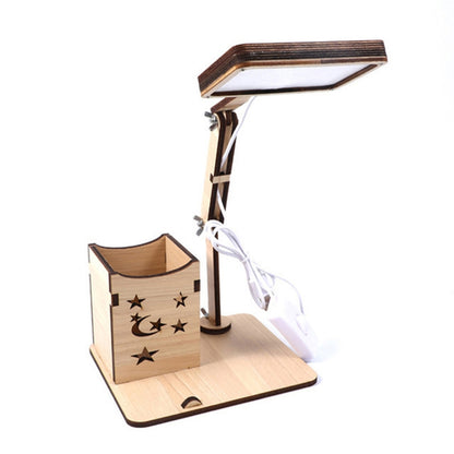 ELECTROPRIME Wooden Multi-function Touch USB Pen Holder Desk Lamp Student Desktop Charging Reading Lamp Led Eye Protection Table Lamp, Style:USB Plug-in without Battery(Maple White)