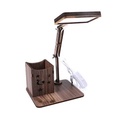 ELECTROPRIME Wooden Multi-function Touch USB Pen Holder Desk Lamp Student Desktop Charging Reading Lamp Led Eye Protection Table Lamp, Style:USB Plug-in without Battery(Black)