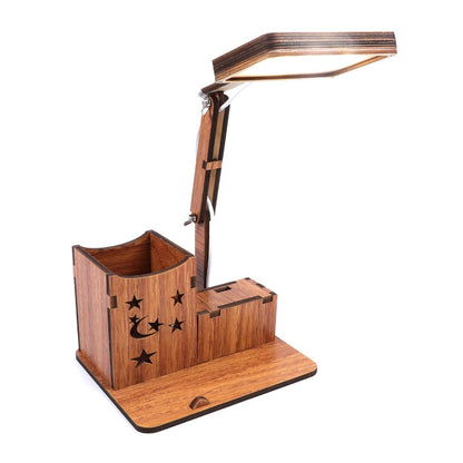 ELECTROPRIME Wooden Multi-function Touch USB Pen Holder Desk Lamp Student Desktop Charging Reading Lamp Led Eye Protection Table Lamp, Style:USB Charging Built-in Battery(Red)