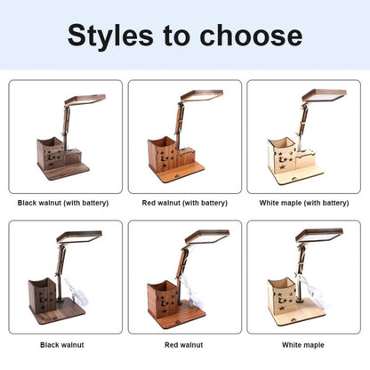 ELECTROPRIME Wooden Multi-function Touch USB Pen Holder Desk Lamp Student Desktop Charging Reading Lamp Led Eye Protection Table Lamp, Style:USB Charging Built-in Battery(Black)
