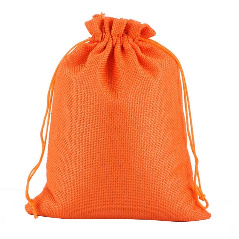 ELECTROPRIME 50 PCS Multi size Linen Jute Drawstring Gift Bags Sacks Wedding Birthday Party Favors Drawstring Gift Bags, Size:7x9cm(Orange)
