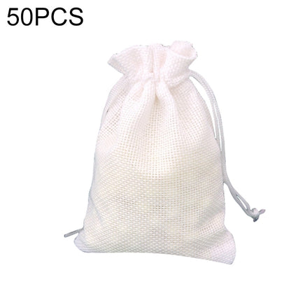 ELECTROPRIME 50 PCS Multi size Linen Jute Drawstring Gift Bags Sacks Wedding Birthday Party Favors Drawstring Gift Bags, Size:9x12cm(White)
