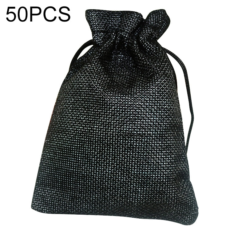 ELECTROPRIME 50 PCS Multi size Linen Jute Drawstring Gift Bags Sacks Wedding Birthday Party Favors Drawstring Gift Bags, Size:9x12cm(Black)