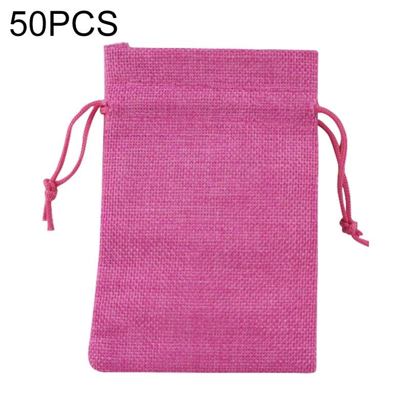 ELECTROPRIME 50 PCS Multi size Linen Jute Drawstring Gift Bags Sacks Wedding Birthday Party Favors Drawstring Gift Bags, Size:9x12cm(Rose Red)