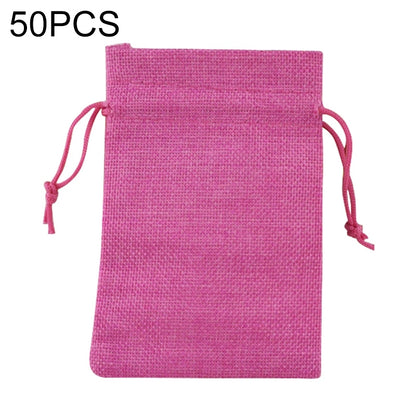 ELECTROPRIME 50 PCS Multi size Linen Jute Drawstring Gift Bags Sacks Wedding Birthday Party Favors Drawstring Gift Bags, Size:9x12cm(Rose Red)