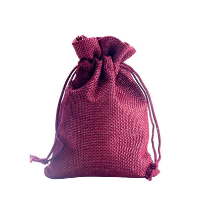 ELECTROPRIME 50 PCS Multi size Linen Jute Drawstring Gift Bags Sacks Wedding Birthday Party Favors Drawstring Gift Bags, Size:9x12cm(Wine Red)