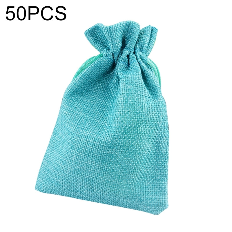 ELECTROPRIME 50 PCS Multi size Linen Jute Drawstring Gift Bags Sacks Wedding Birthday Party Favors Drawstring Gift Bags, Size:9x12cm(Dark Blue)