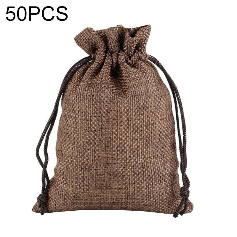 ELECTROPRIME 50 PCS Multi size Linen Jute Drawstring Gift Bags Sacks Wedding Birthday Party Favors Drawstring Gift Bags, Size:9x12cm(Coffee)