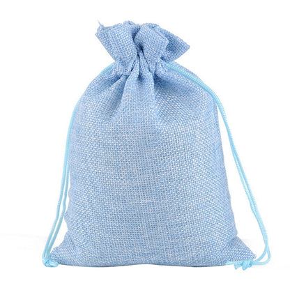 ELECTROPRIME 50 PCS Multi size Linen Jute Drawstring Gift Bags Sacks Wedding Birthday Party Favors Drawstring Gift Bags, Size:9x12cm(Light Blue)