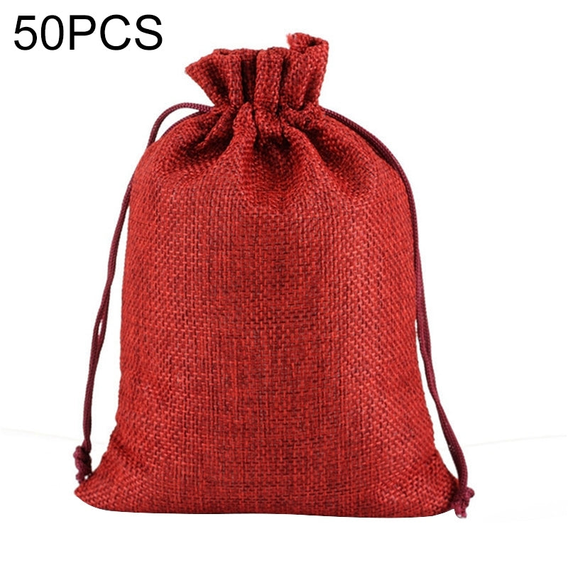 ELECTROPRIME 50 PCS Multi size Linen Jute Drawstring Gift Bags Sacks Wedding Birthday Party Favors Drawstring Gift Bags, Size:9x12cm(Red)
