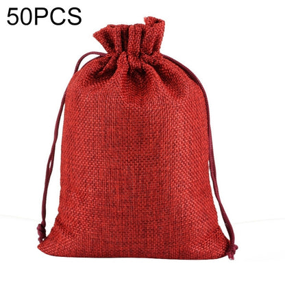ELECTROPRIME 50 PCS Multi size Linen Jute Drawstring Gift Bags Sacks Wedding Birthday Party Favors Drawstring Gift Bags, Size:9x12cm(Red)