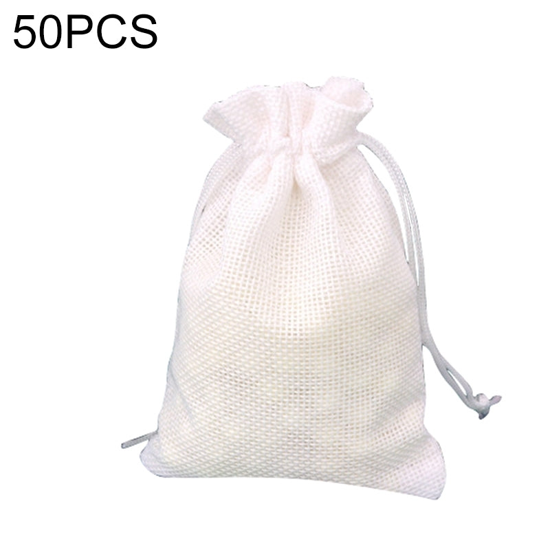 ELECTROPRIME 50 PCS Multi size Linen Jute Drawstring Gift Bags Sacks Wedding Birthday Party Favors Drawstring Gift Bags, Size:13x18cm(White)