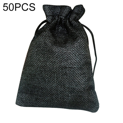 ELECTROPRIME 50 PCS Multi size Linen Jute Drawstring Gift Bags Sacks Wedding Birthday Party Favors Drawstring Gift Bags, Size:13x18cm(Black)