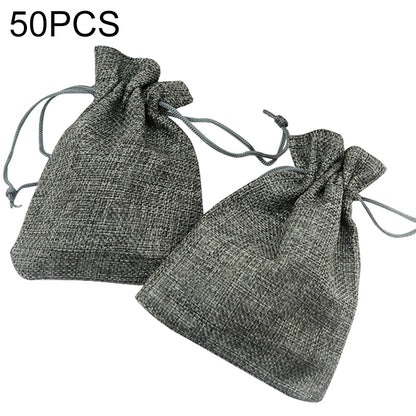 ELECTROPRIME 50 PCS Multi size Linen Jute Drawstring Gift Bags Sacks Wedding Birthday Party Favors Drawstring Gift Bags, Size:13x18cm(Gray)