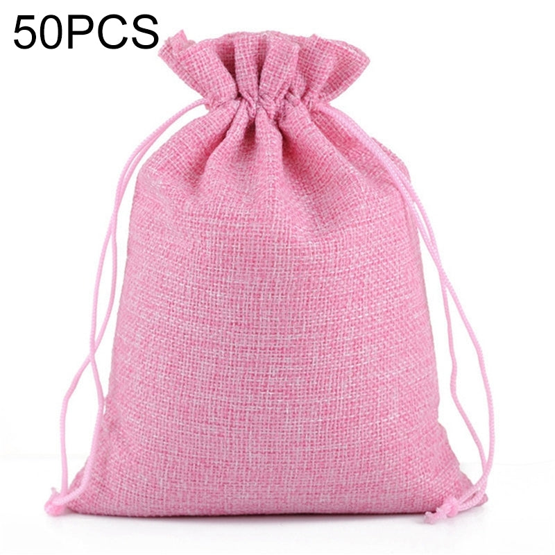 ELECTROPRIME 50 PCS Multi size Linen Jute Drawstring Gift Bags Sacks Wedding Birthday Party Favors Drawstring Gift Bags, Size:13x18cm(Pink)
