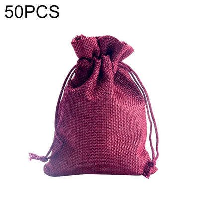 ELECTROPRIME 50 PCS Multi size Linen Jute Drawstring Gift Bags Sacks Wedding Birthday Party Favors Drawstring Gift Bags, Size:13x18cm(Wine Red)