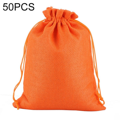 ELECTROPRIME 50 PCS Multi size Linen Jute Drawstring Gift Bags Sacks Wedding Birthday Party Favors Drawstring Gift Bags, Size:13x18cm(Orange)
