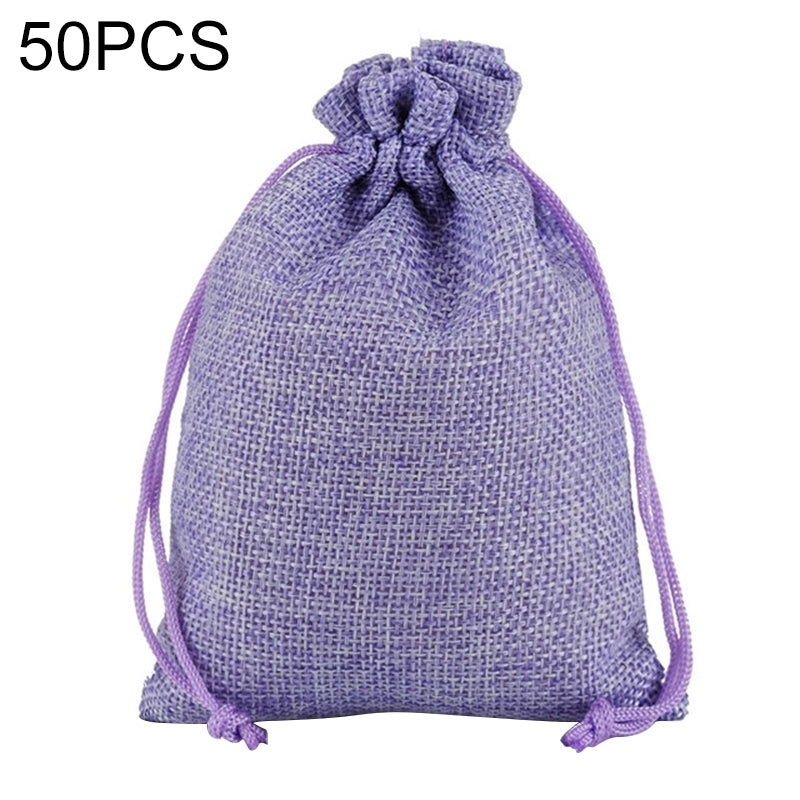 ELECTROPRIME 50 PCS Multi size Linen Jute Drawstring Gift Bags Sacks Wedding Birthday Party Favors Drawstring Gift Bags, Size:13x18cm(Purple)
