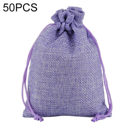 ELECTROPRIME 50 PCS Multi size Linen Jute Drawstring Gift Bags Sacks Wedding Birthday Party Favors Drawstring Gift Bags, Size:13x18cm(Purple)