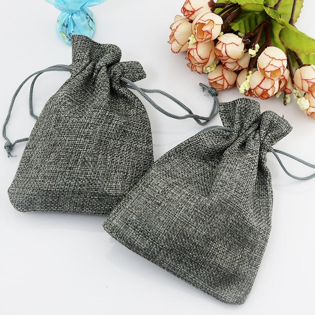 ELECTROPRIME 50 PCS Multi size Linen Jute Drawstring Gift Bags Sacks Wedding Birthday Party Favors Drawstring Gift Bags, Size:20x30cm(Gray)