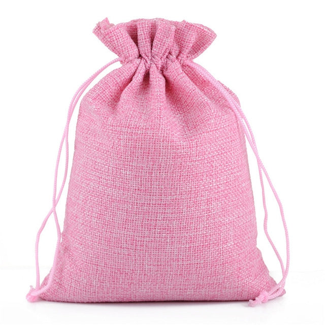 ELECTROPRIME 50 PCS Multi size Linen Jute Drawstring Gift Bags Sacks Wedding Birthday Party Favors Drawstring Gift Bags, Size:20x30cm(Pink)