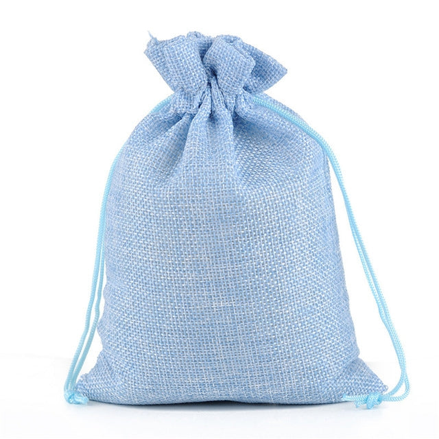 ELECTROPRIME 50 PCS Multi size Linen Jute Drawstring Gift Bags Sacks Wedding Birthday Party Favors Drawstring Gift Bags, Size:20x30cm(Light Blue)