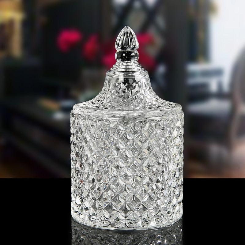 ELECTROPRIME Baroque Style Glass Cotton Swab Box Multi-function Storage Bucket Toothpick Holder Transparent Jewelry Storage Box, SIZE:14cmx8.5cm(Transparent)