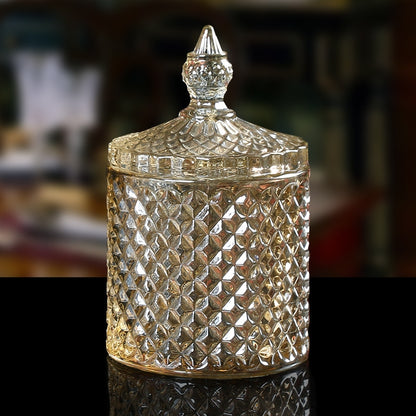 ELECTROPRIME Baroque Style Glass Cotton Swab Box Multi-function Storage Bucket Toothpick Holder Transparent Jewelry Storage Box, SIZE:14cmx8.5cm(Brown)
