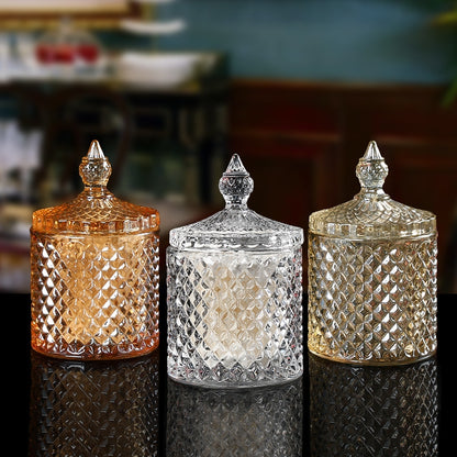 ELECTROPRIME Baroque Style Glass Cotton Swab Box Multi-function Storage Bucket Toothpick Holder Transparent Jewelry Storage Box, SIZE:14cmx8.5cm(Brown)