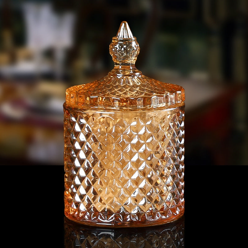 ELECTROPRIME Baroque Style Glass Cotton Swab Box Multi-function Storage Bucket Toothpick Holder Transparent Jewelry Storage Box, SIZE:14cmx8.5cm(Brown)