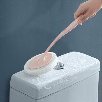 ELECTROPRIME Bathroom Long Handle Cleaning Sponge Brush Floor Tile Decontamination Scouring Pad(Pink)