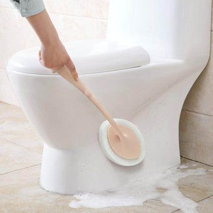 ELECTROPRIME Bathroom Long Handle Cleaning Sponge Brush Floor Tile Decontamination Scouring Pad(White)