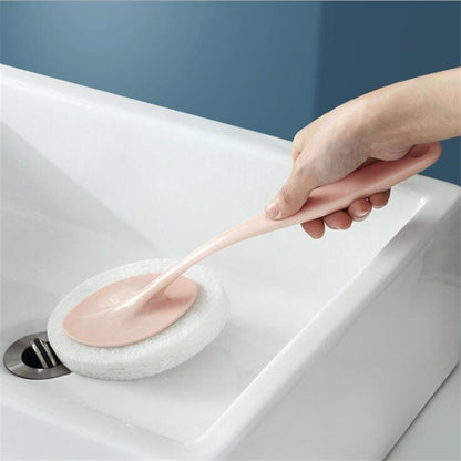 ELECTROPRIME Bathroom Long Handle Cleaning Sponge Brush Floor Tile Decontamination Scouring Pad(White)