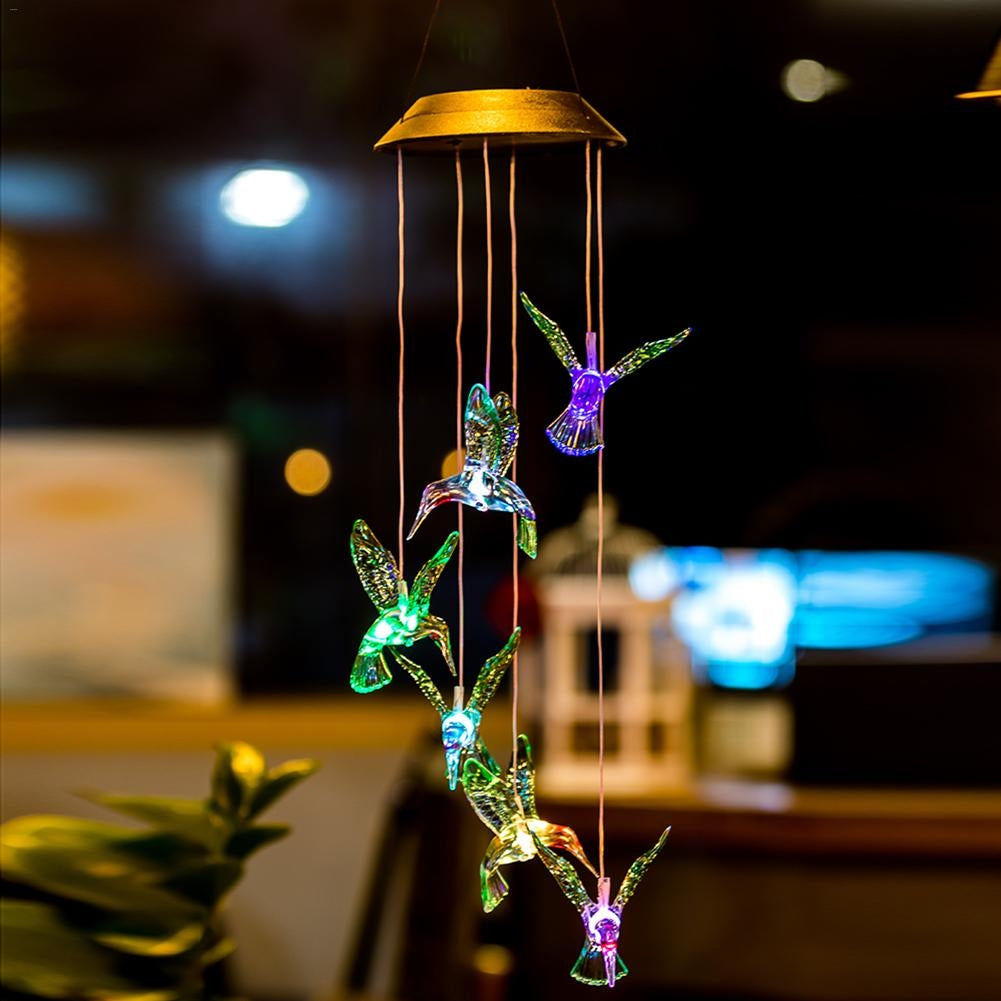 ELECTROPRIME Creative Electronics Solar LED Hummingbird Wind Chime Light Seven Colors