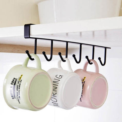 ELECTROPRIME 2 PCS Hooks Storage Rack Cup Towel Hanging Holder Bathroom Kitchen Cabinet Organizer(Black)