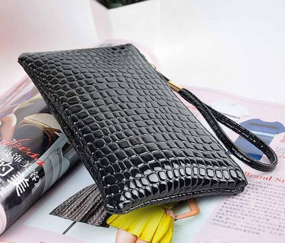 ELECTROPRIME Fashion Long Crocodile Pattern Ladies Clutch Wallet(Black)